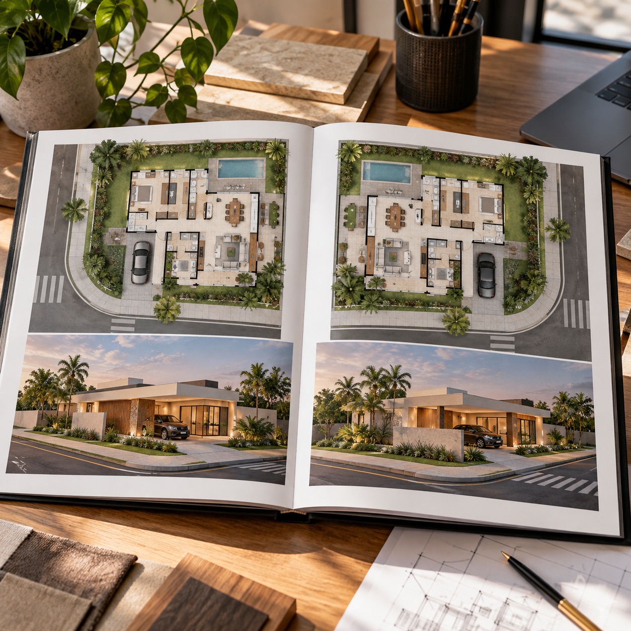 capa do guia com antes e depois de uma planta espelhada para lote de esquina